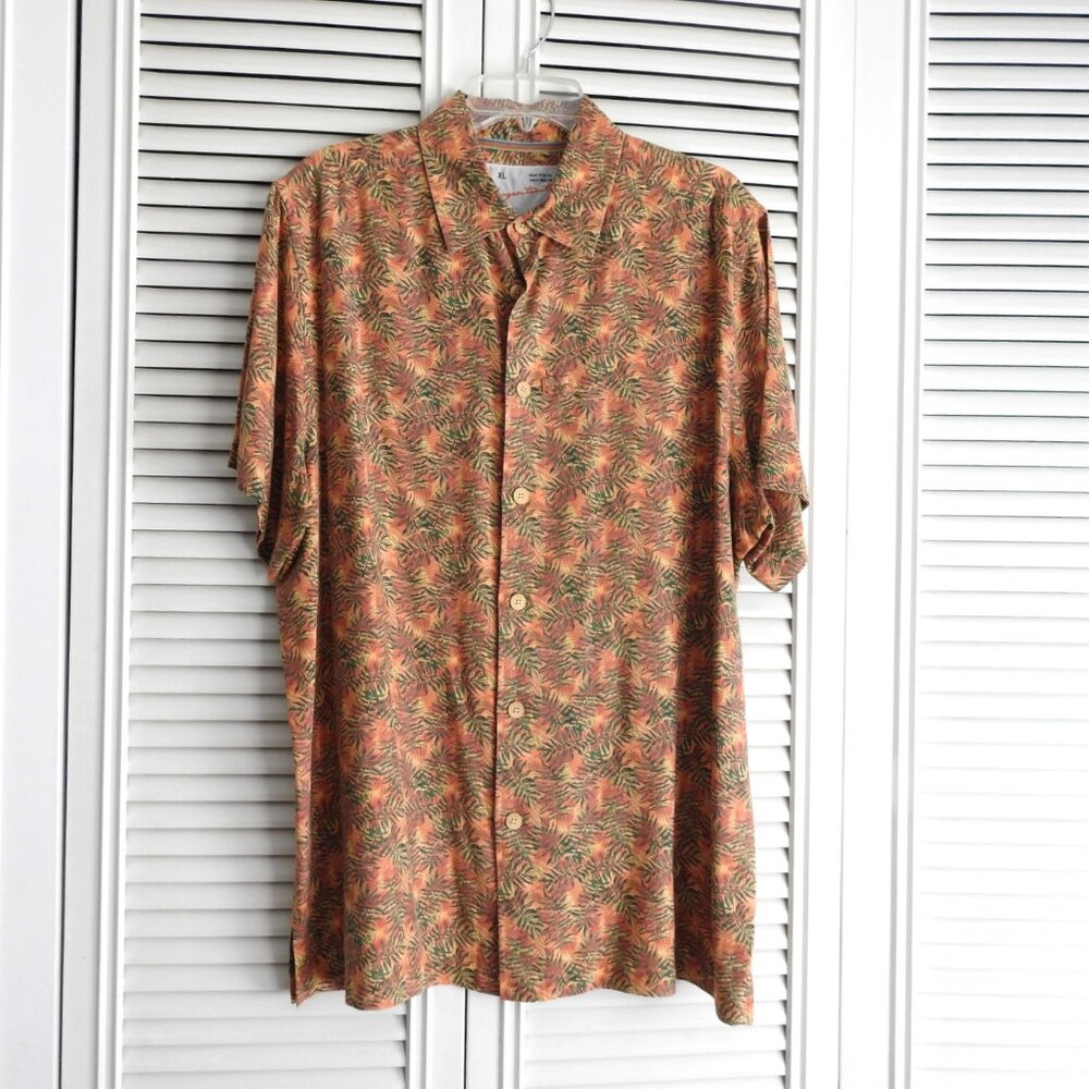 Y2K Men's Margaritaville Hawaiian Silk Shirt Short Sleeves Loose Fit Leaf XL